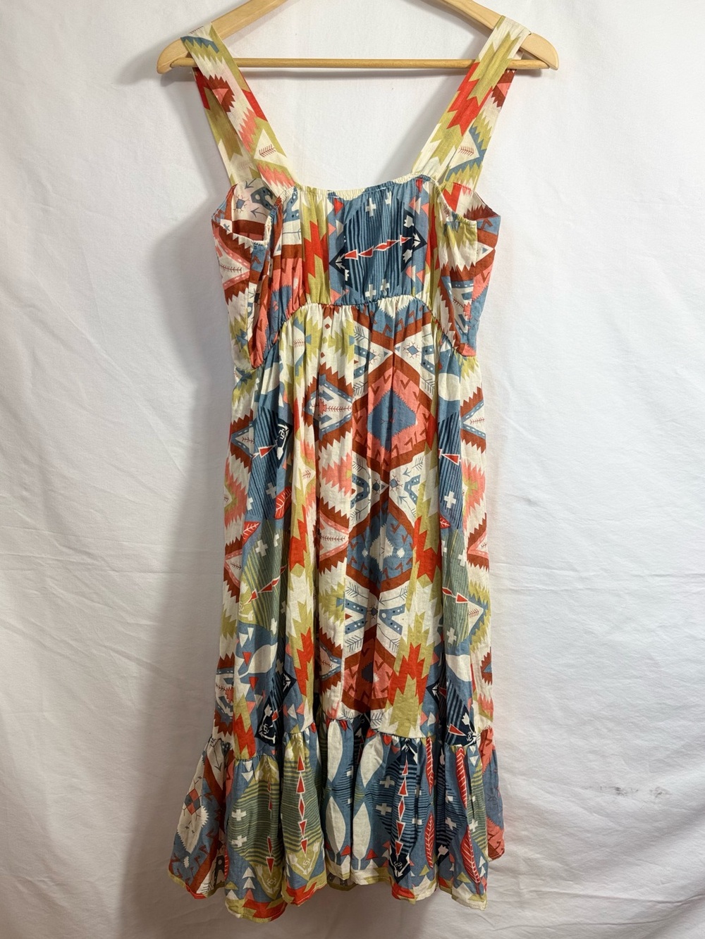 BUCKETLIST "Aztec Maxi" Tie Front Southwestern Ruffle Dress - Picture 4 of 4